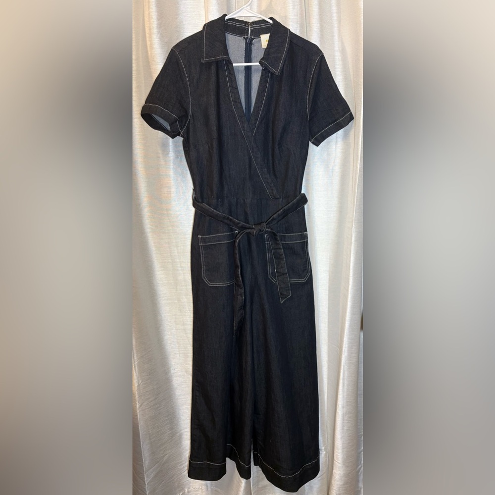 Maeve Anthropologie Colette Wrap Jumpsuit Ponte Denim Blue 10 - Picture 8 of 14